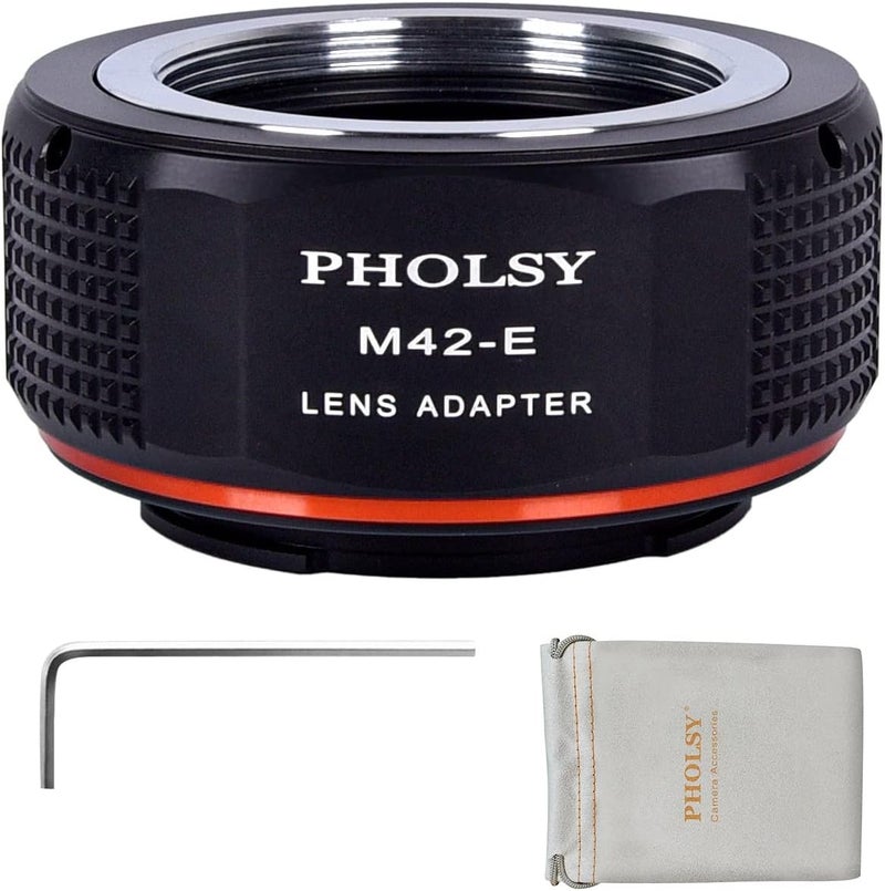 PHOLSY M42 to E Mount Adapter for M42 42mm Screw Mount Lens to E Mount Camera Compatible with Sony a1 a9ii a7S iii/ii, a7R v/iv/iii/ii a7R a7C a7 iv/iii/ii, a7 a6600 a6500 a6400 a6300 a6000 NEX etc. - Image 1